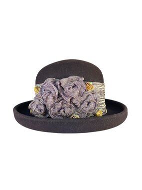 Shani Womens Brown Felt Decorative Floral Wide-Brim Hat